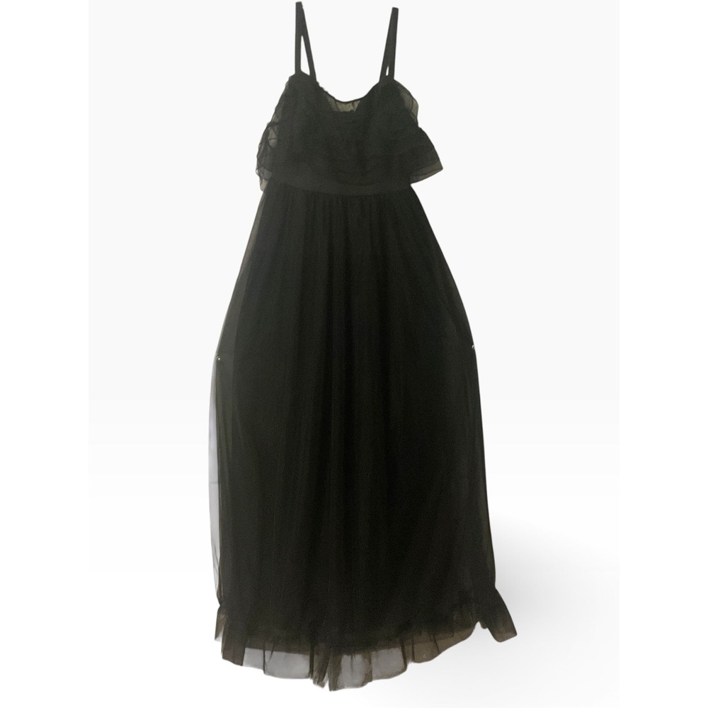 Faeriesty Black Tulle Maxi Dress Tiered Ruffle Formal Gown Size L - Picture 2 of 8